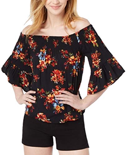 Juniors' Smocked Printed Off-The-Shoulder Top